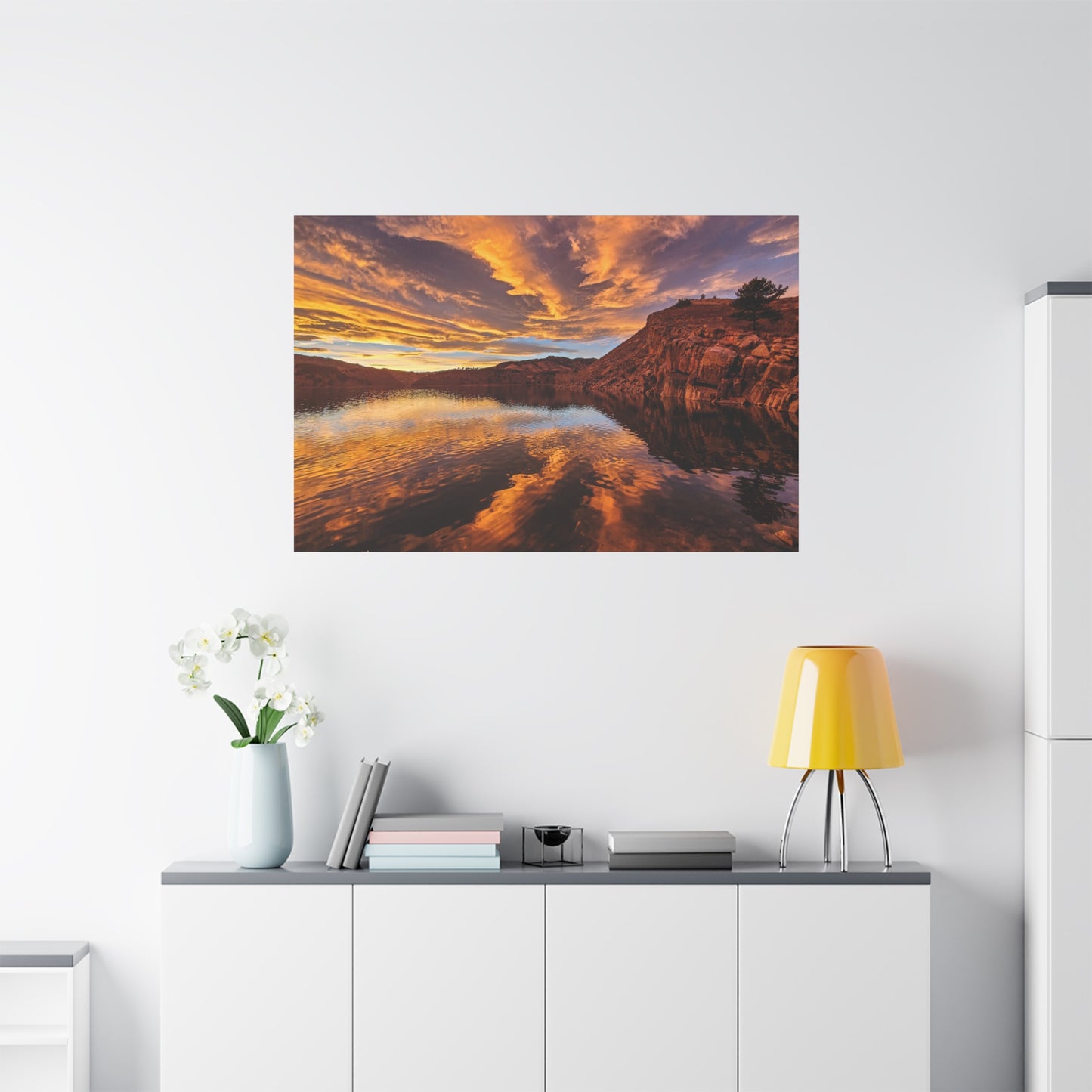 Wrapped Canvas Print - Colorful Sunset Reflection at Horsetooth Reservoir