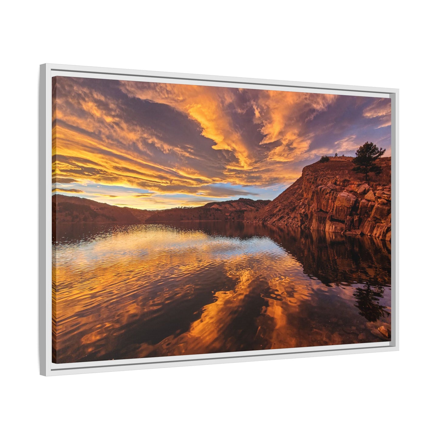 Framed Canvas Print - Colorful Sunset Reflection at Horsetooth Reservoir