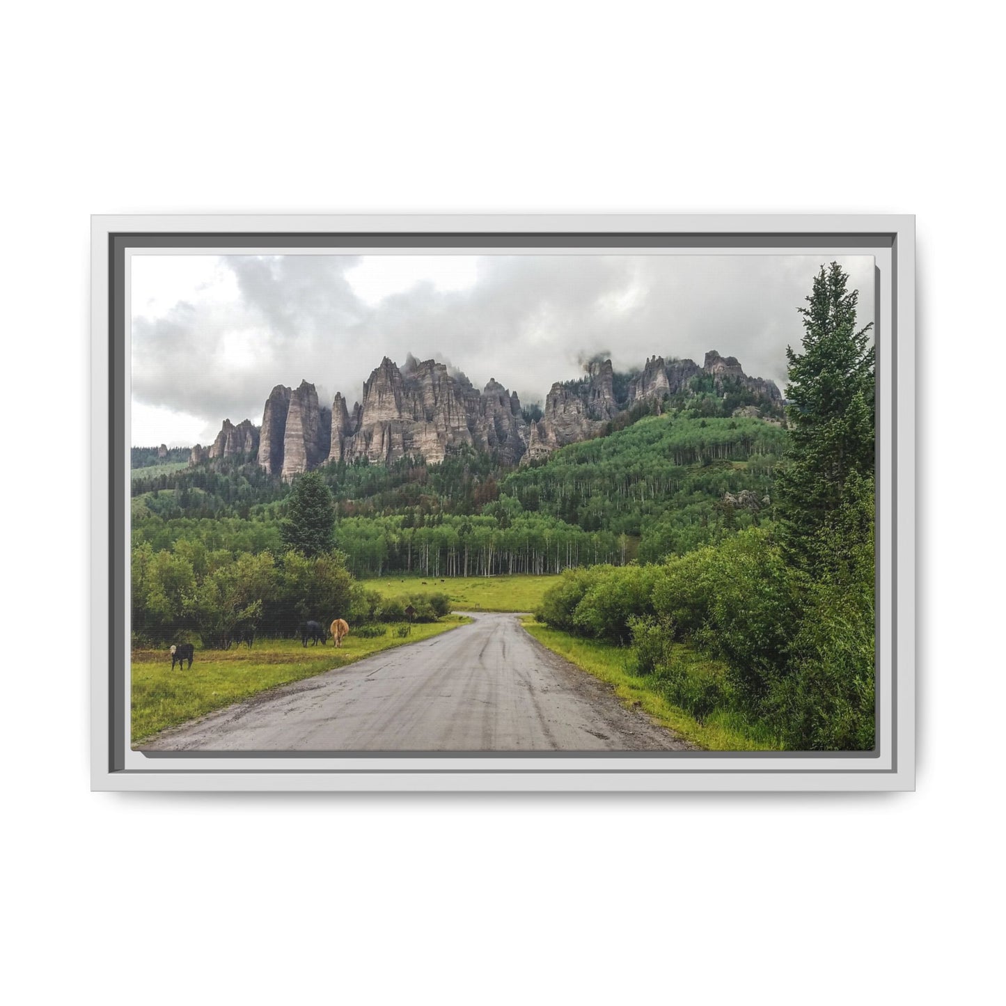 Framed Canvas Print - Majestic Rock Formations of Cimarron, Colorado