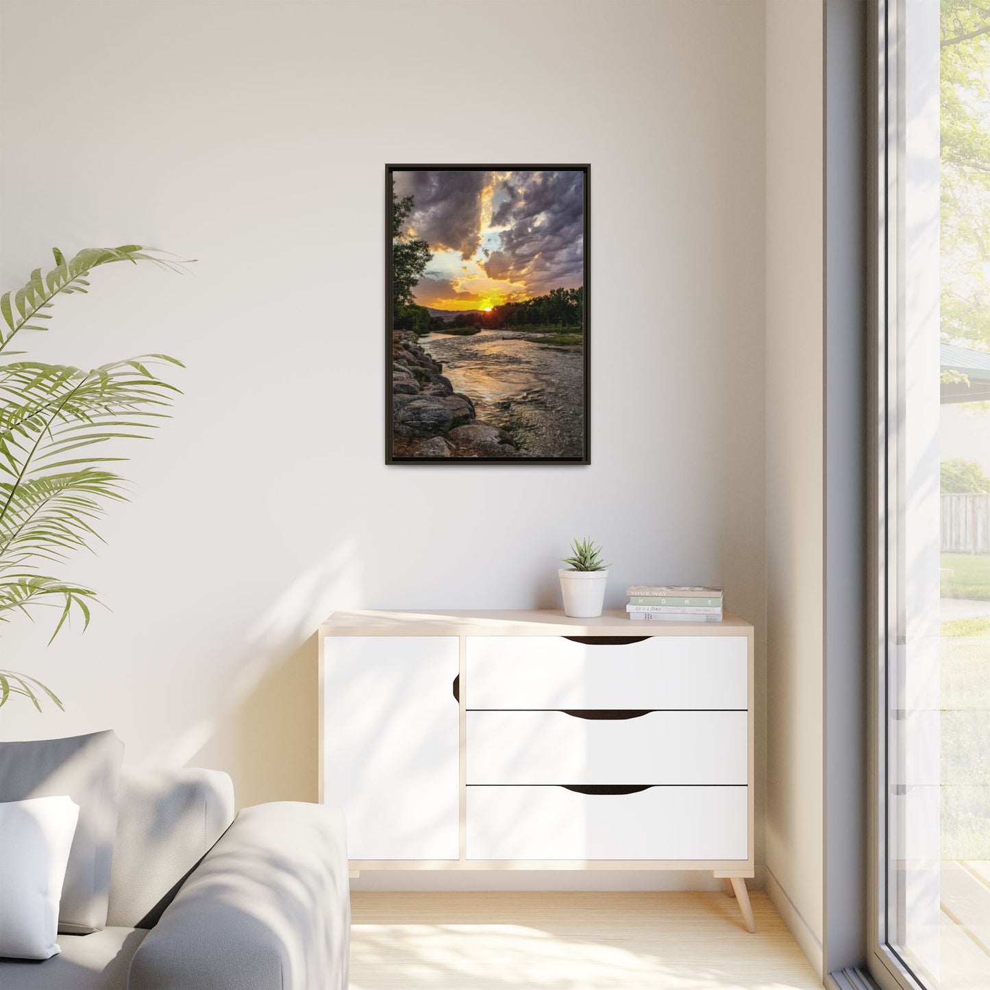 Framed Canvas Print - Sunset Stroll along Arkansas River in Canon City