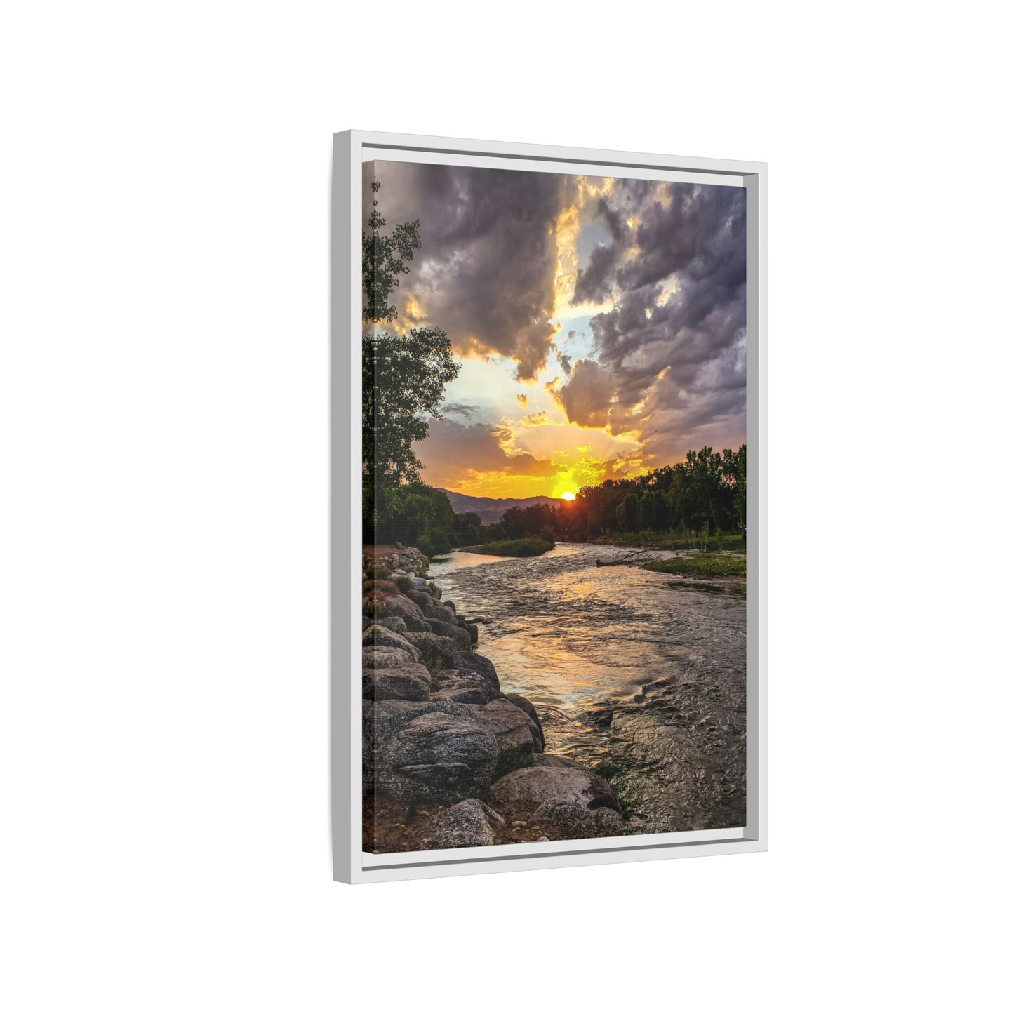 Framed Canvas Print - Sunset Stroll along Arkansas River in Canon City