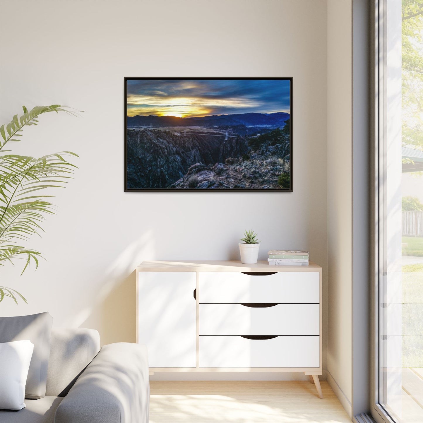 Framed Canvas Print - Peaceful sunset at the Royal Gorge Bridge
