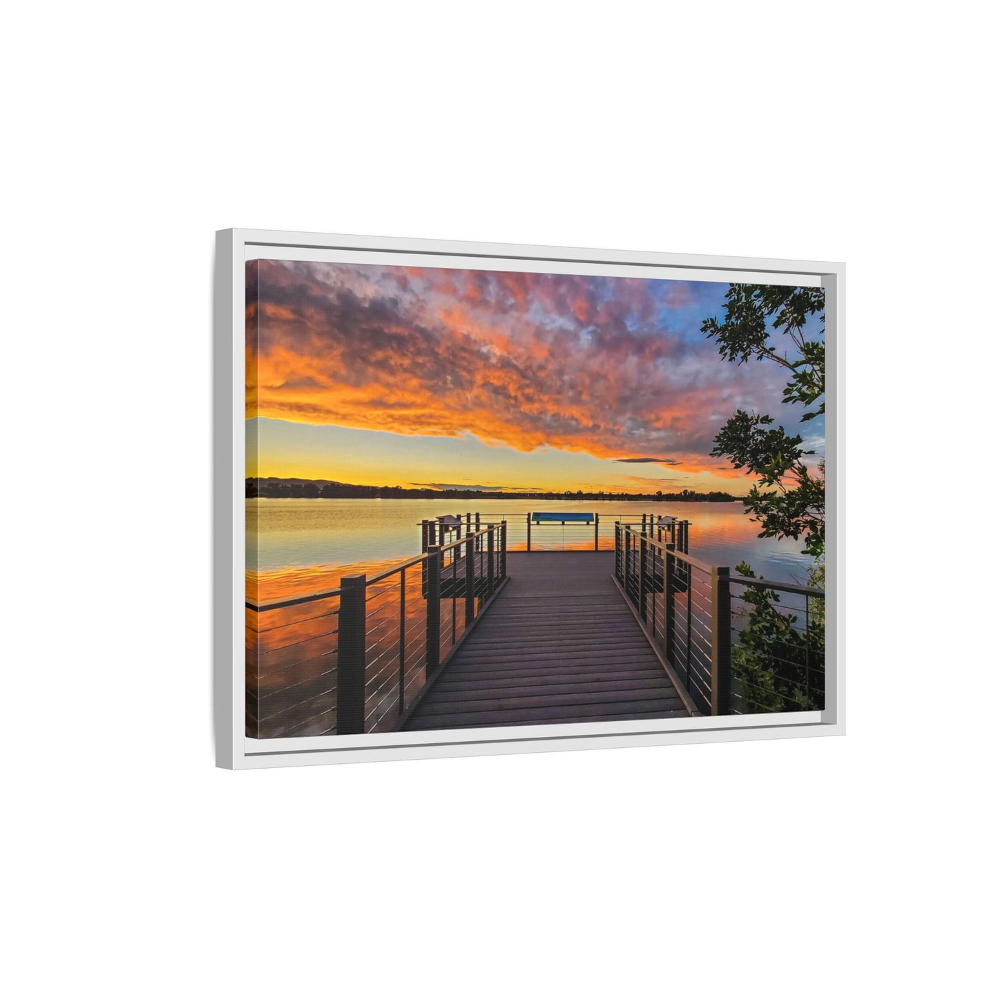 Framed Canvas Print - Sunset from the Dock at Fossil Creek Reservoir