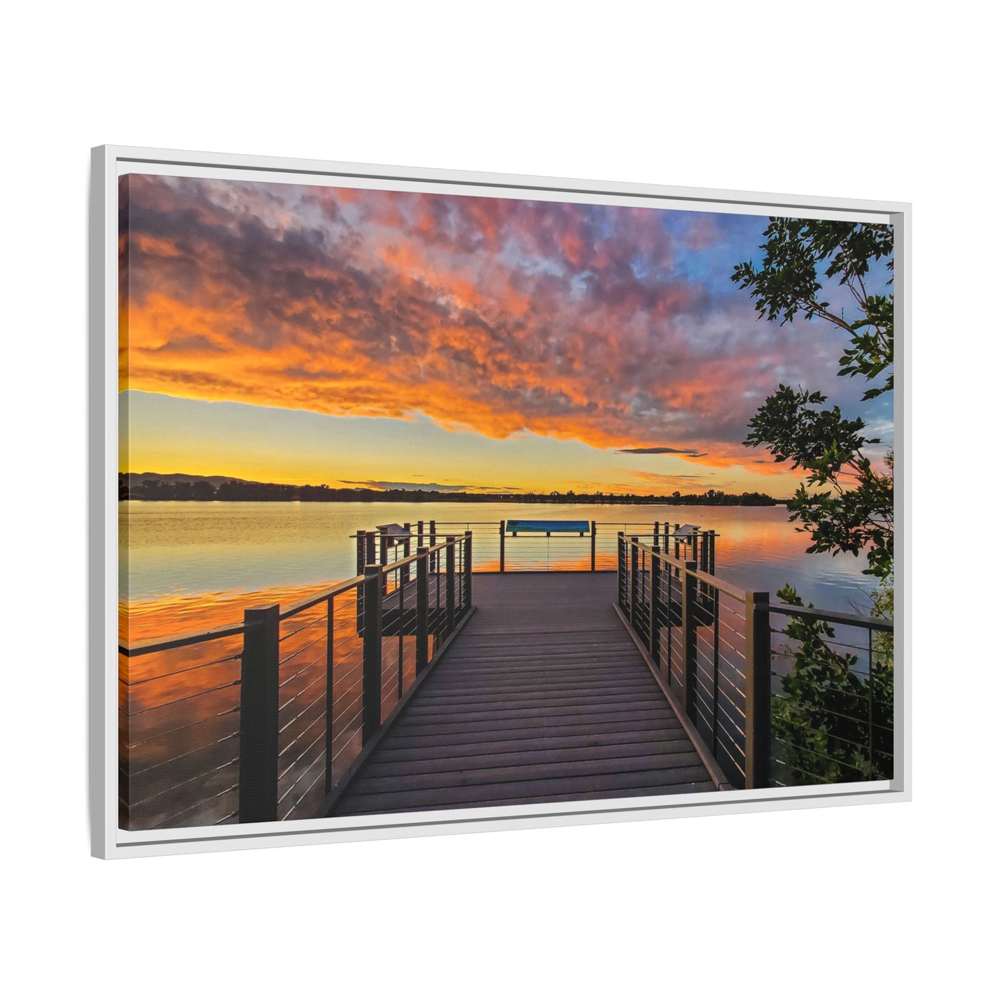 Framed Canvas Print - Sunset from the Dock at Fossil Creek Reservoir