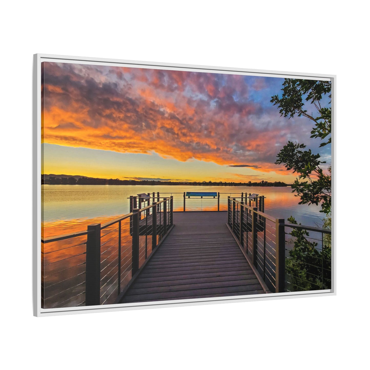 Framed Canvas Print - Sunset from the Dock at Fossil Creek Reservoir