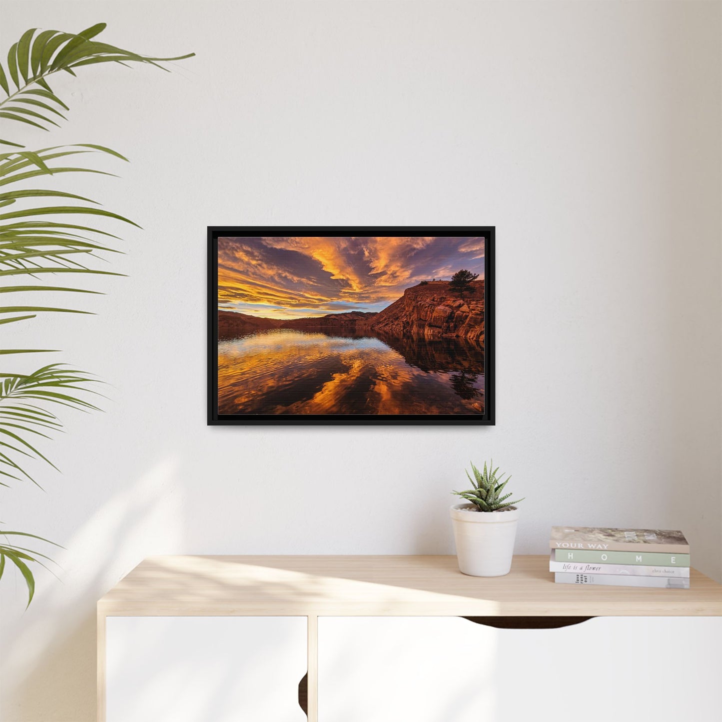 Framed Canvas Print - Colorful Sunset Reflection at Horsetooth Reservoir