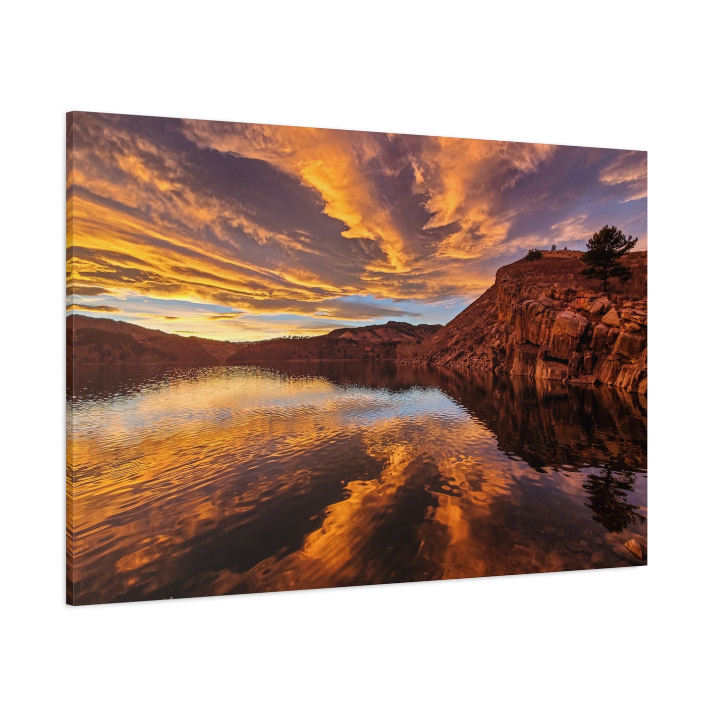 Wrapped Canvas Print - Colorful Sunset Reflection at Horsetooth Reservoir