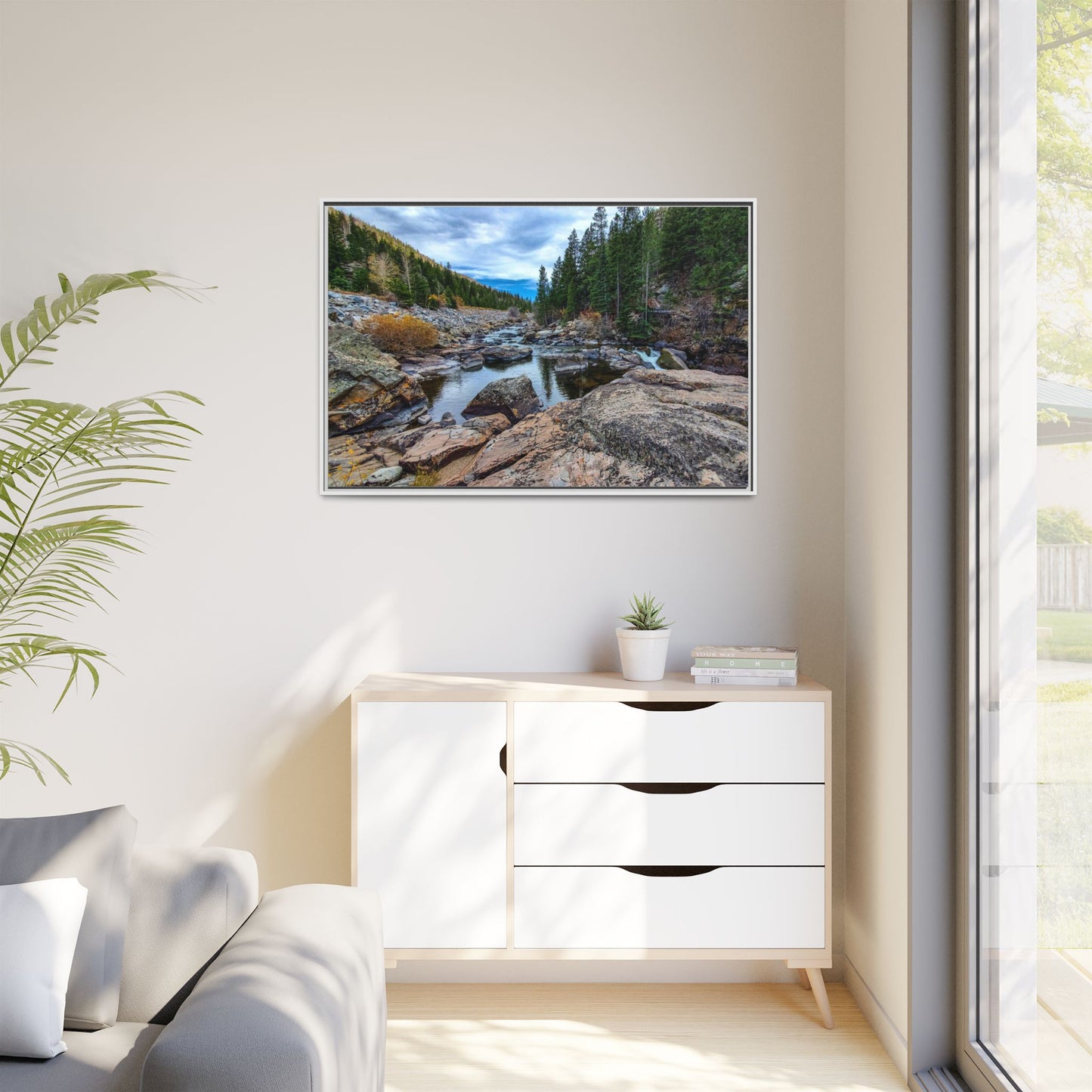 Framed Canvas Print - Serenity of Poudre River in Colorado