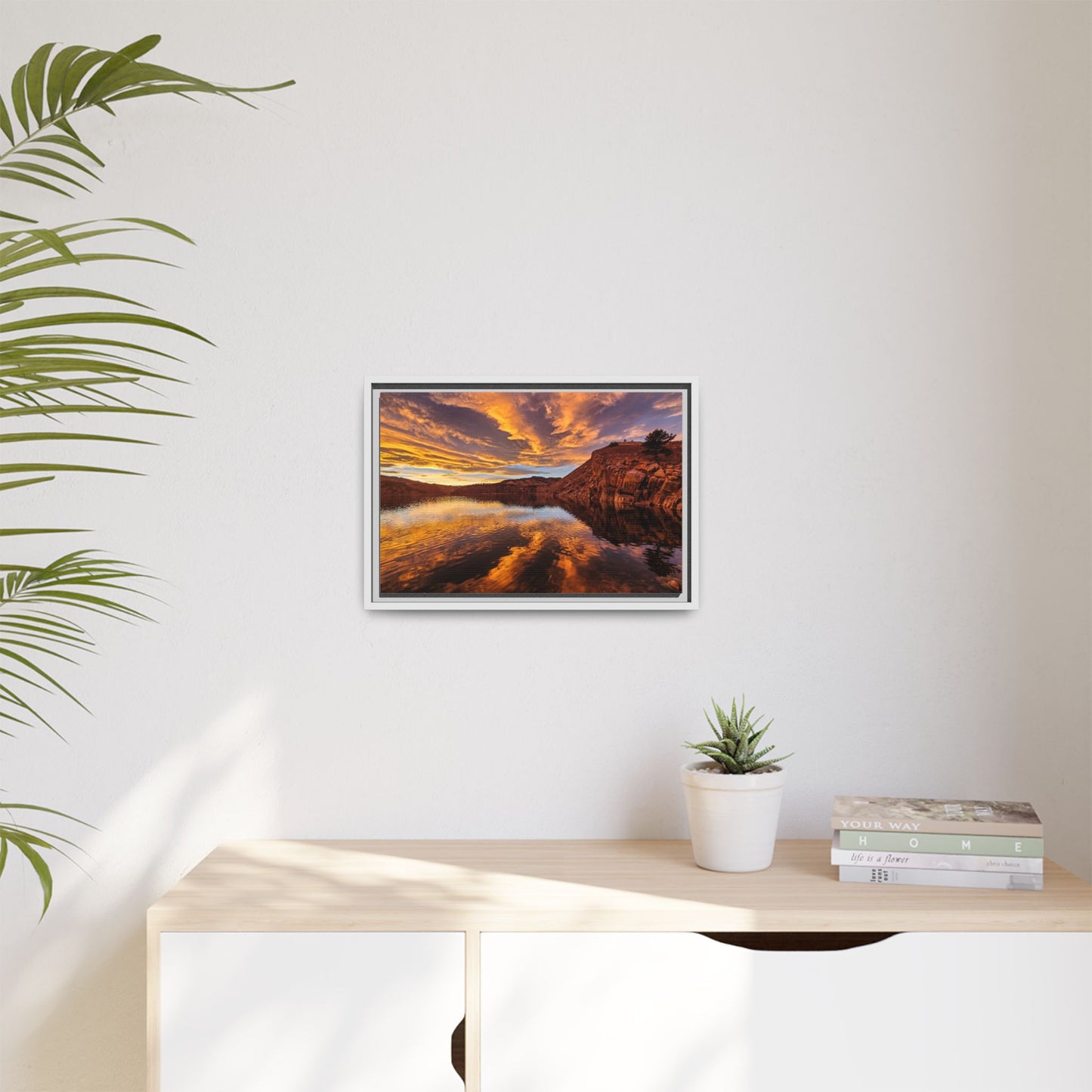 Framed Canvas Print - Colorful Sunset Reflection at Horsetooth Reservoir