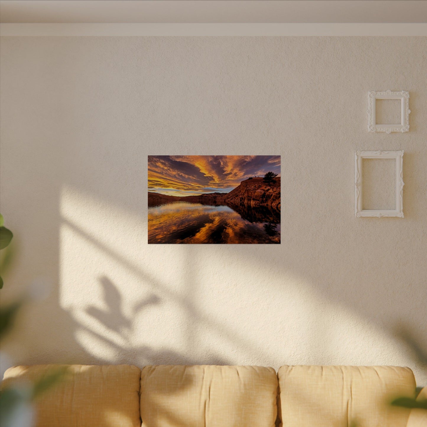 Textured Watercolor Poster - Colorful Sunset Reflection at Horsetooth Reservoir