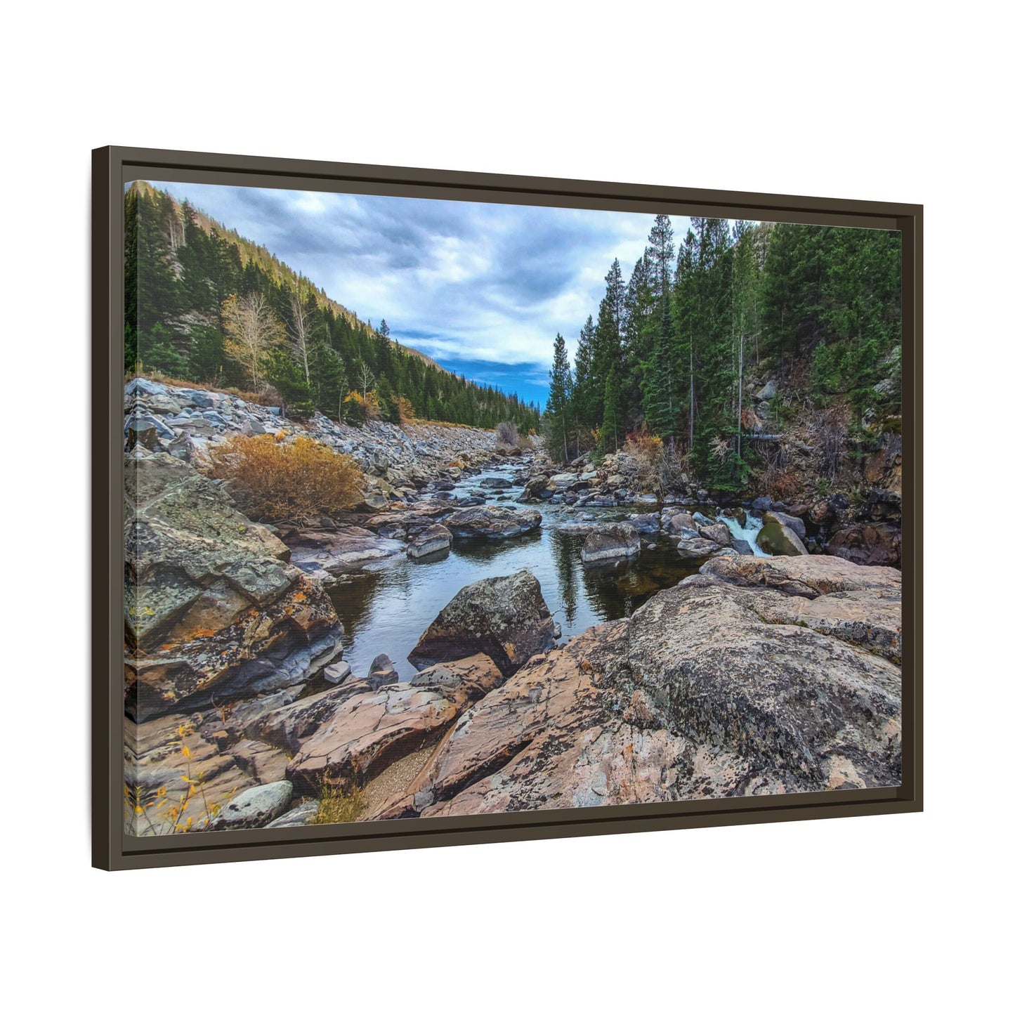 Framed Canvas Print - Serenity of Poudre River in Colorado