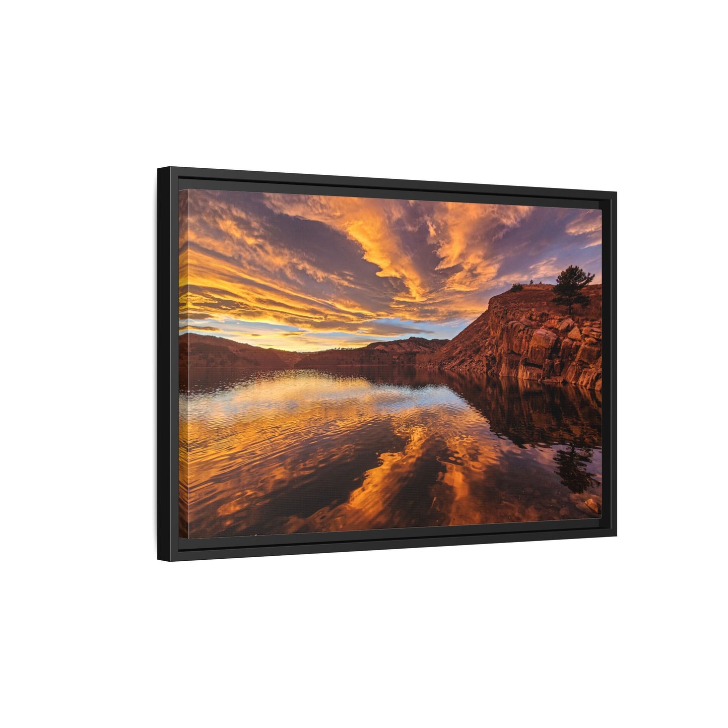 Framed Canvas Print - Colorful Sunset Reflection at Horsetooth Reservoir