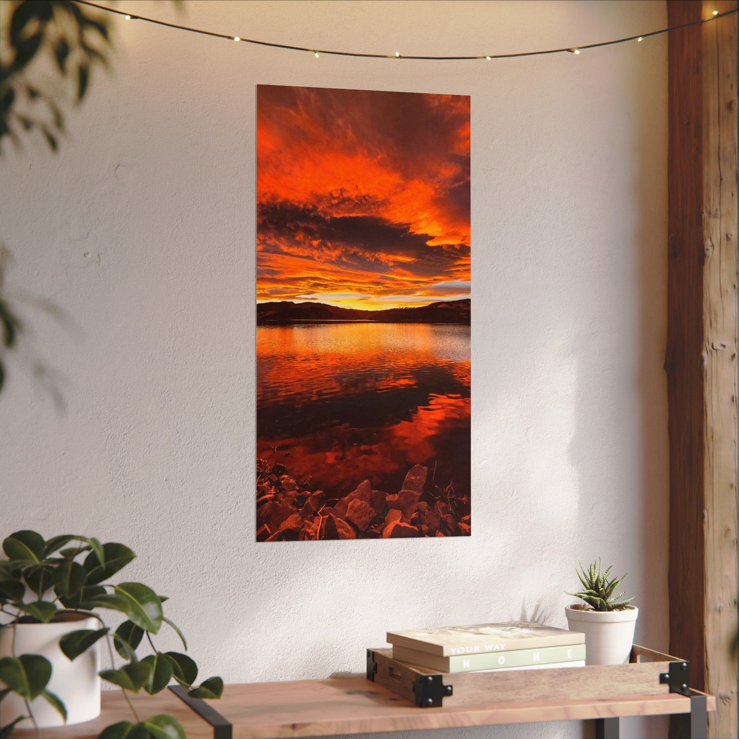 Textured Watercolor Poster - Sunset Reflection at Horsetooth Reservoir