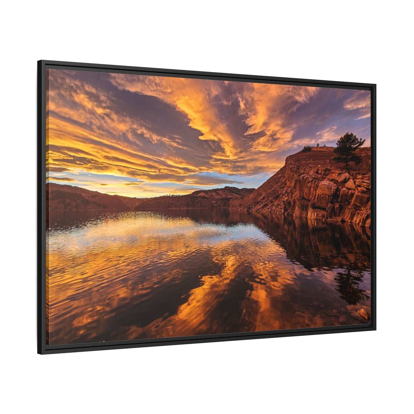 Framed Canvas Print - Colorful Sunset Reflection at Horsetooth Reservoir