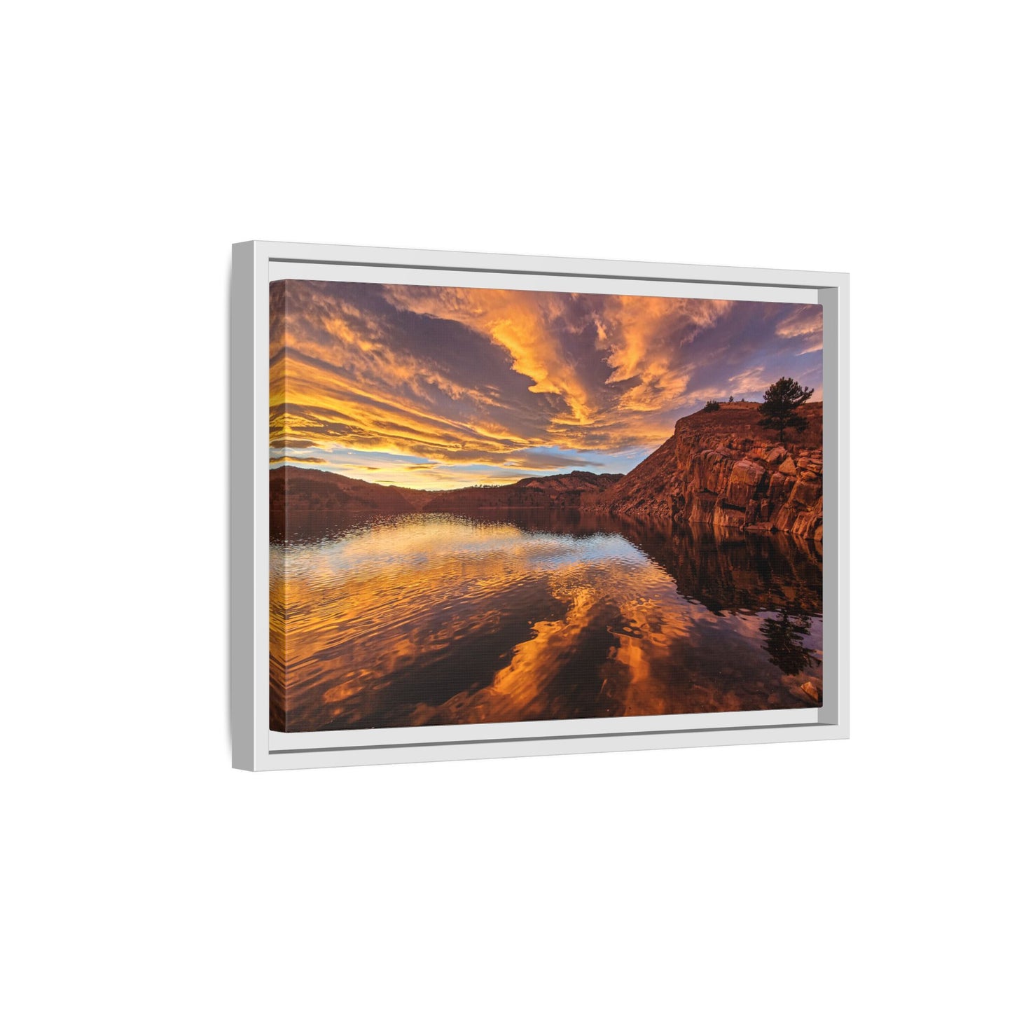 Framed Canvas Print - Colorful Sunset Reflection at Horsetooth Reservoir