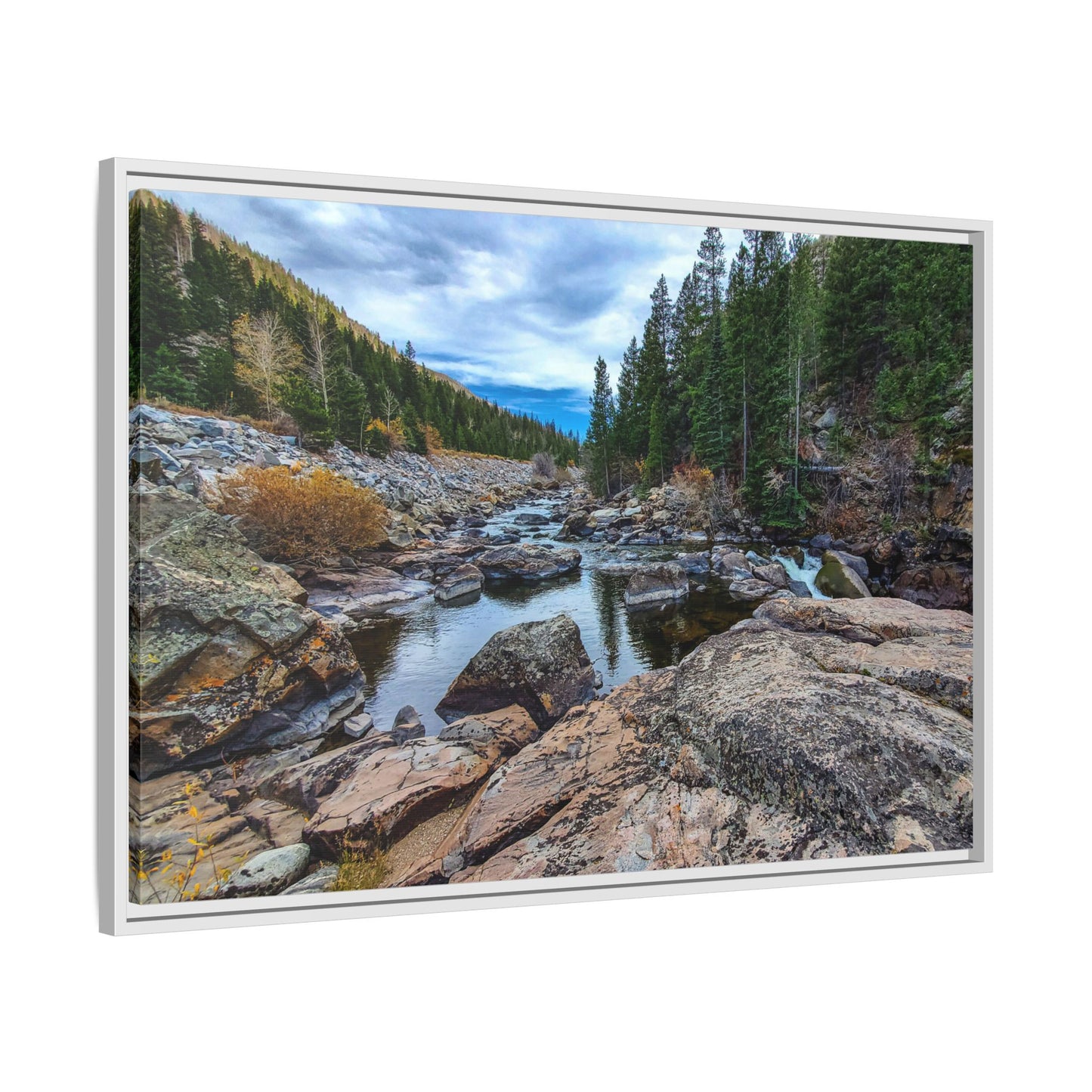 Framed Canvas Print - Serenity of Poudre River in Colorado