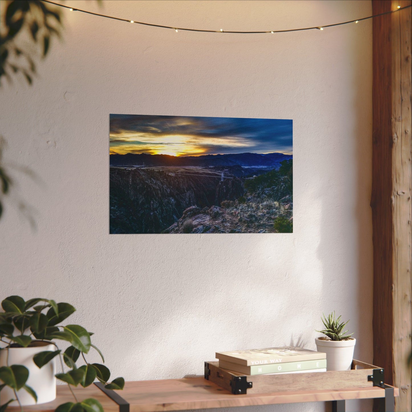 Textured Watercolor Poster - Peaceful Sunset at the Royal Gorge Bridge