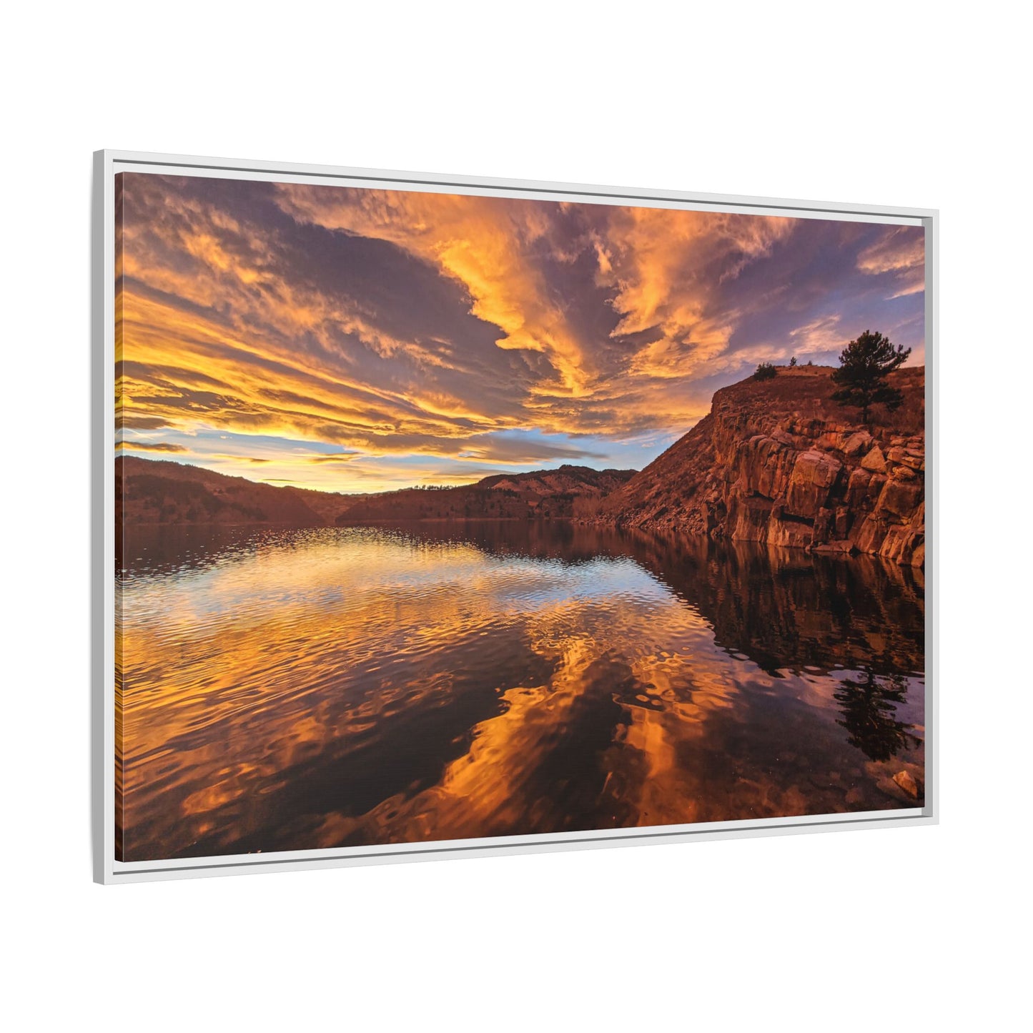Framed Canvas Print - Colorful Sunset Reflection at Horsetooth Reservoir