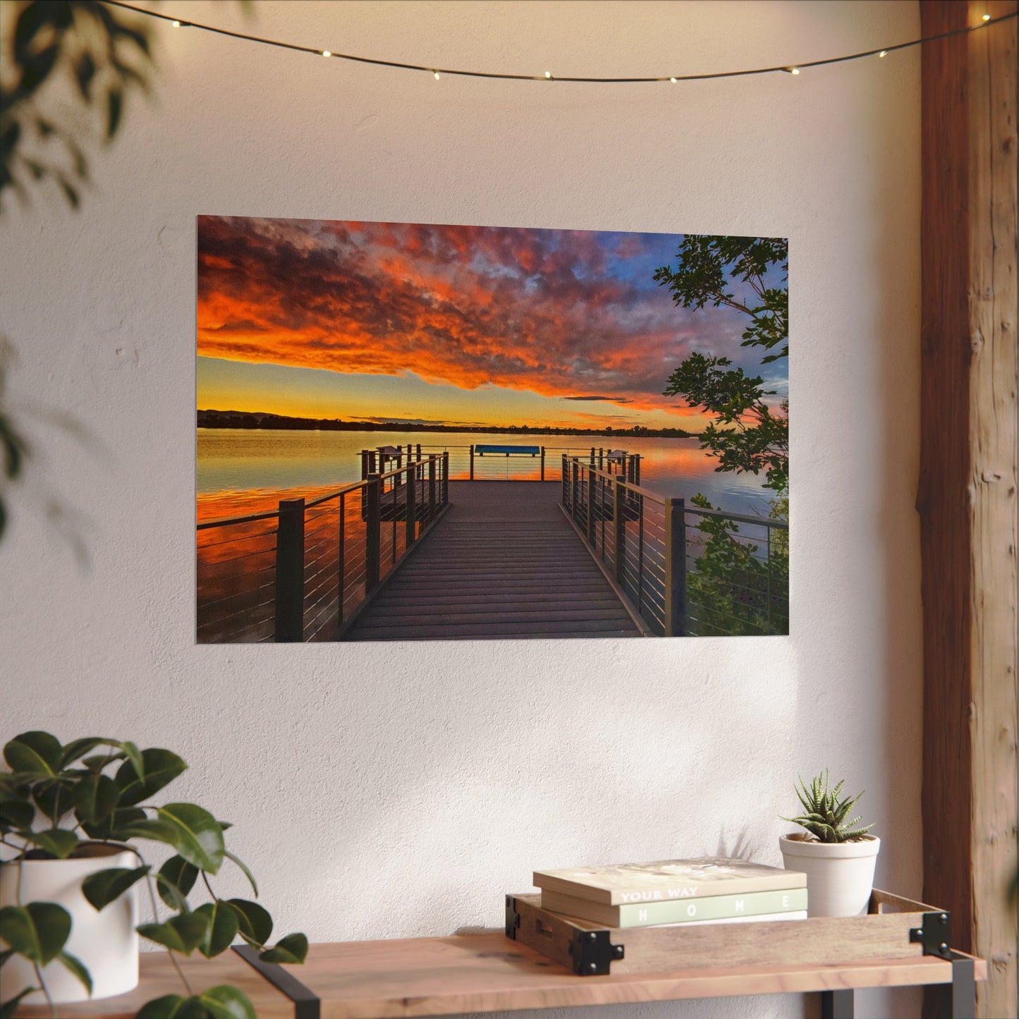 Textured Watercolor Poster - Sunset from the Dock at Fossil Creek Reservoir