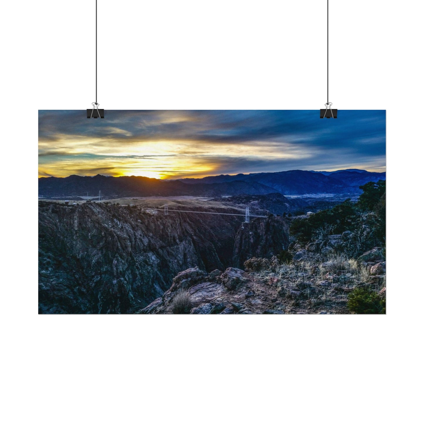 Textured Watercolor Poster - Peaceful Sunset at the Royal Gorge Bridge
