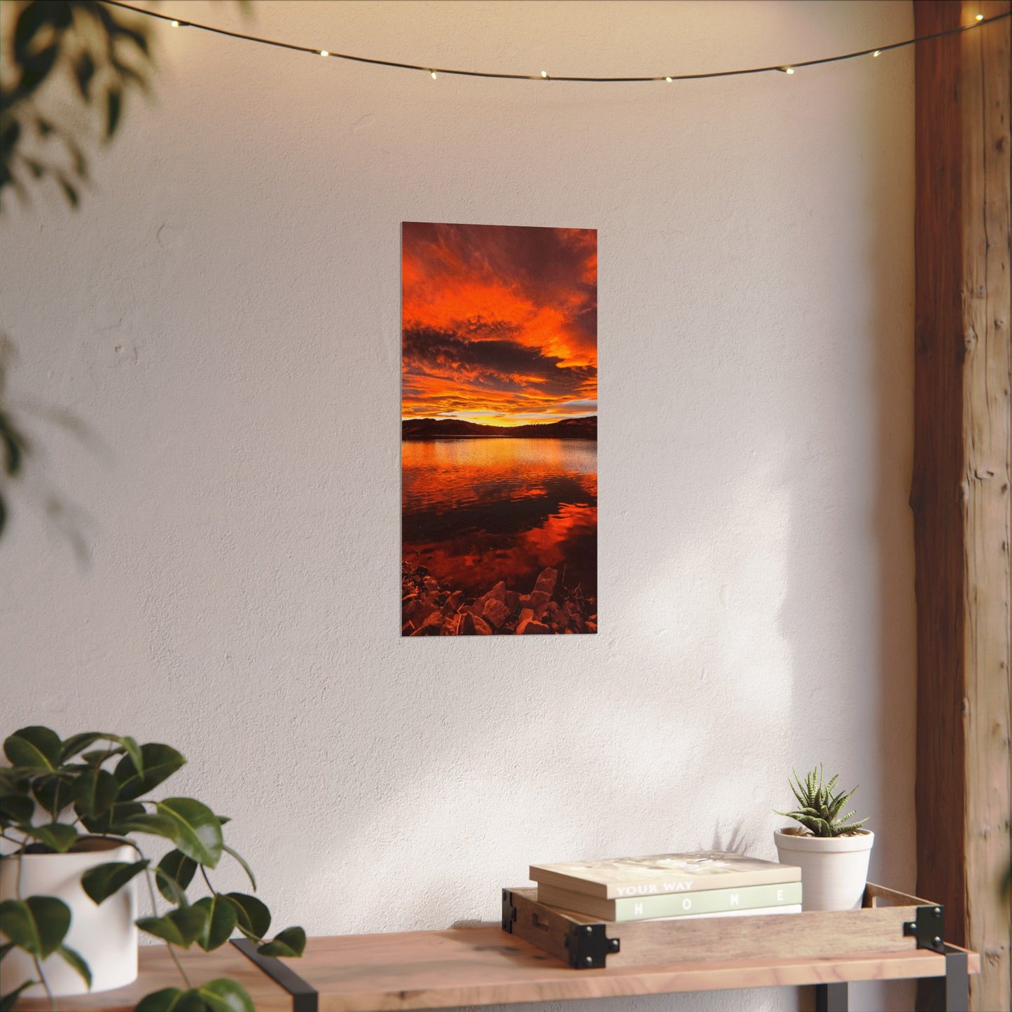 Textured Watercolor Poster - Sunset Reflection at Horsetooth Reservoir