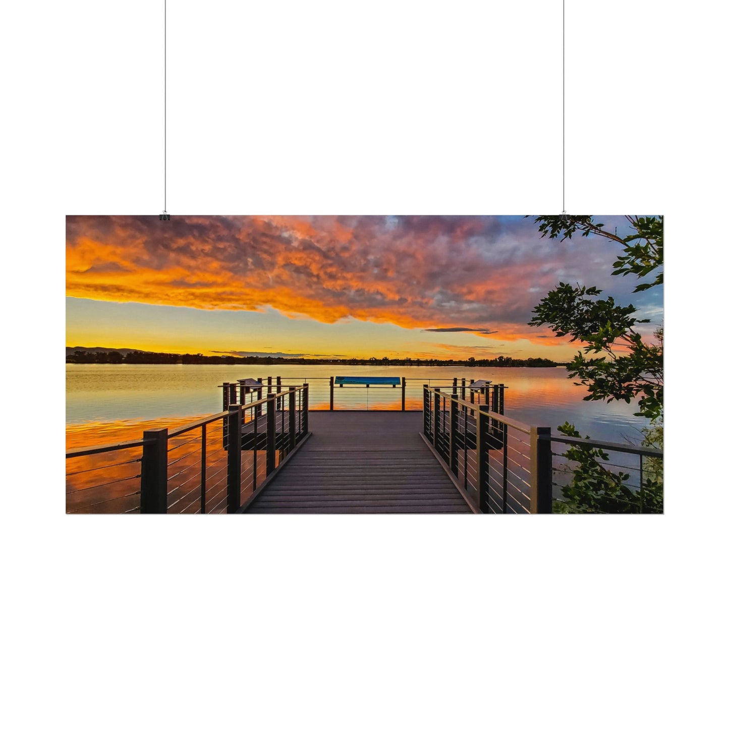 Textured Watercolor Poster - Sunset from the Dock at Fossil Creek Reservoir