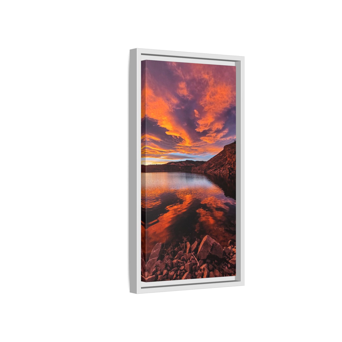 Framed Canvas Print - Colorful Sunset Reflection at Horsetooth Reservoir - Tall