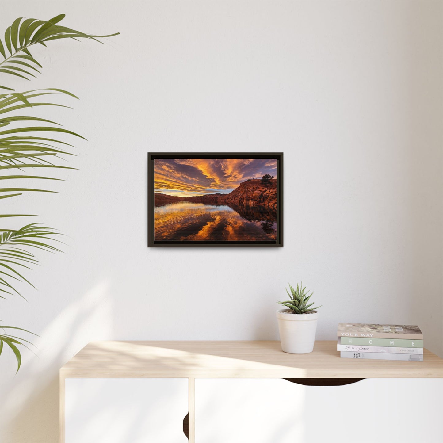 Framed Canvas Print - Colorful Sunset Reflection at Horsetooth Reservoir