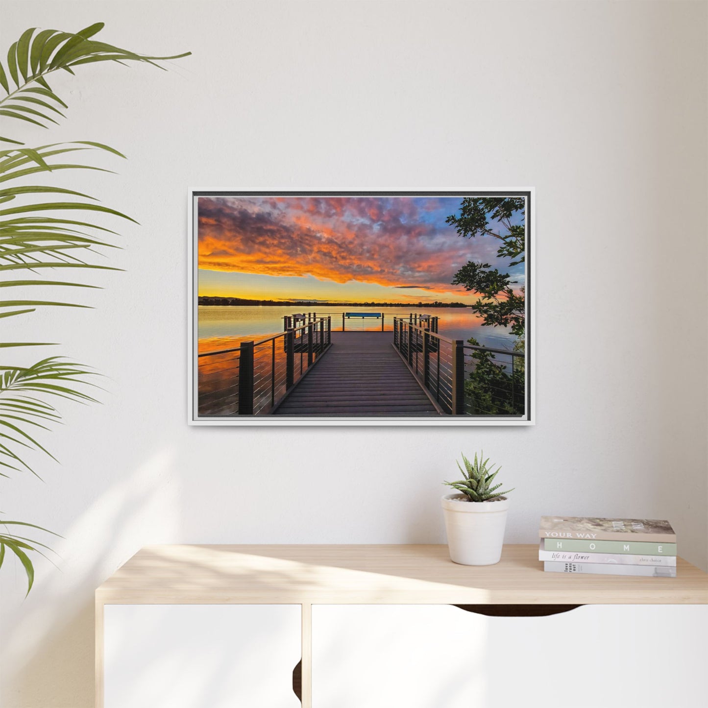 Framed Canvas Print - Sunset from the Dock at Fossil Creek Reservoir
