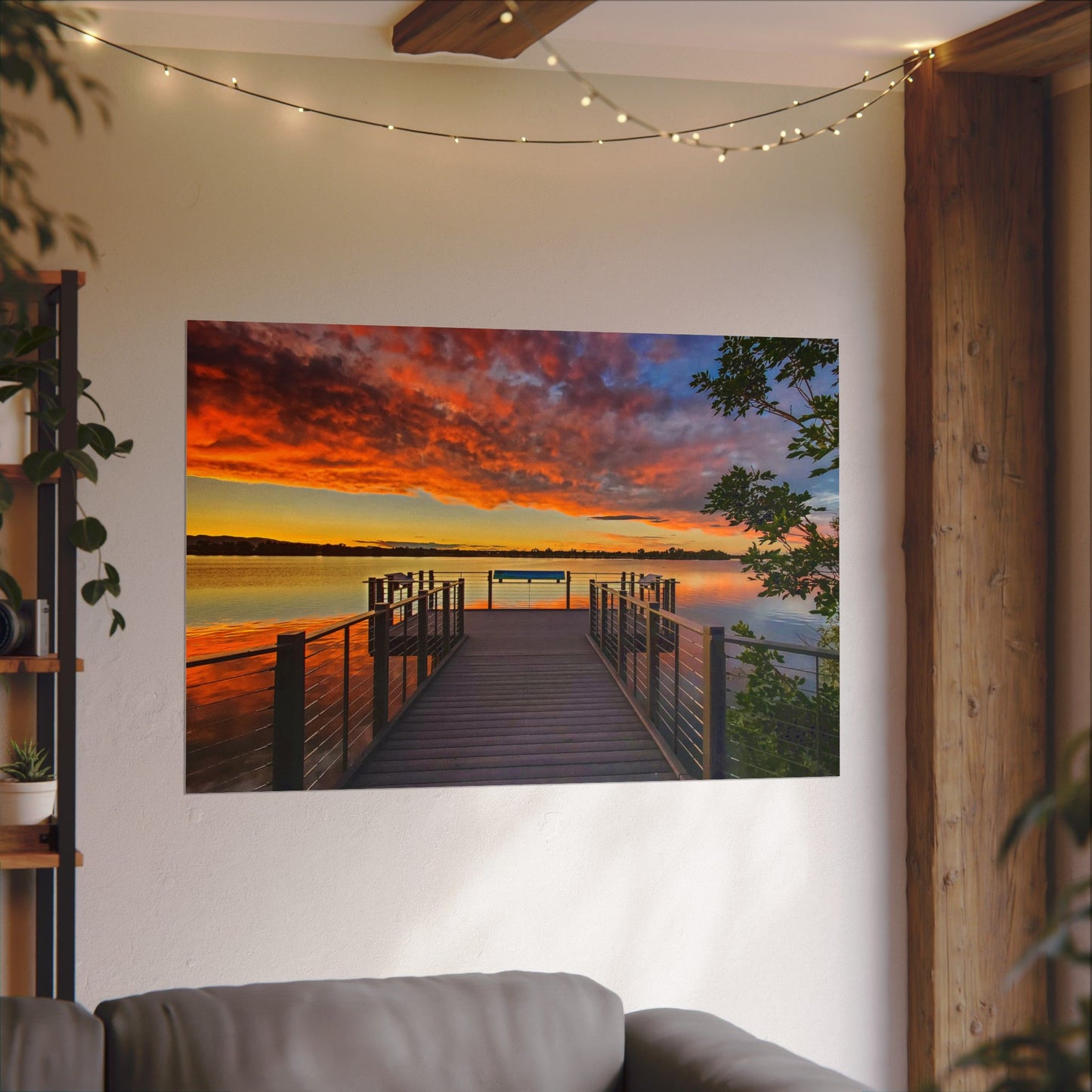 Textured Watercolor Poster - Sunset from the Dock at Fossil Creek Reservoir