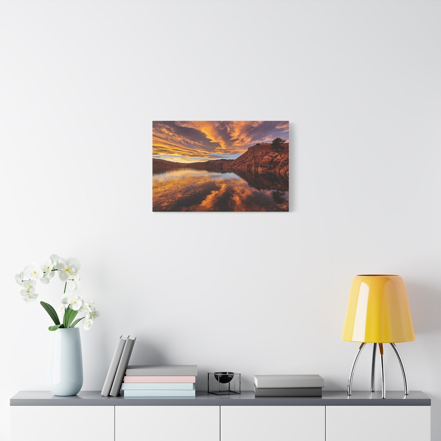 Wrapped Canvas Print - Colorful Sunset Reflection at Horsetooth Reservoir