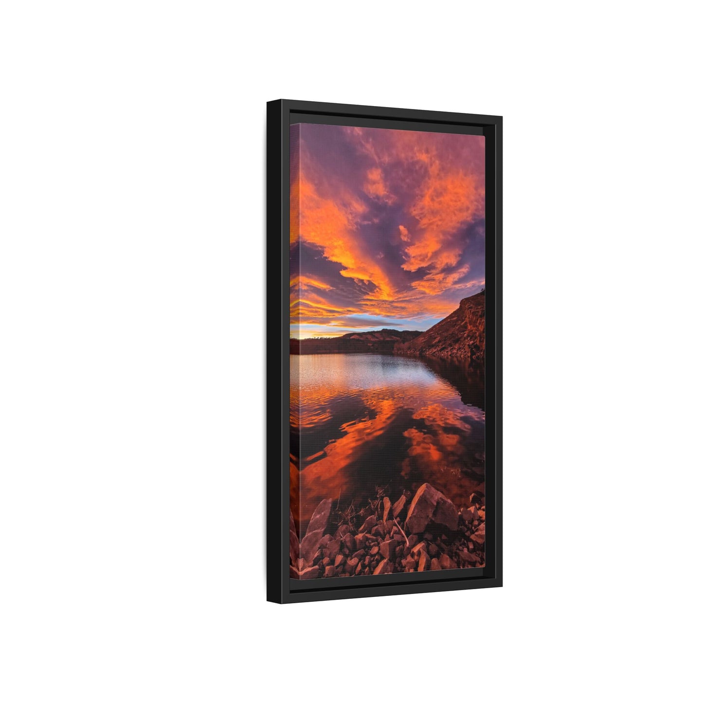 Framed Canvas Print - Colorful Sunset Reflection at Horsetooth Reservoir - Tall