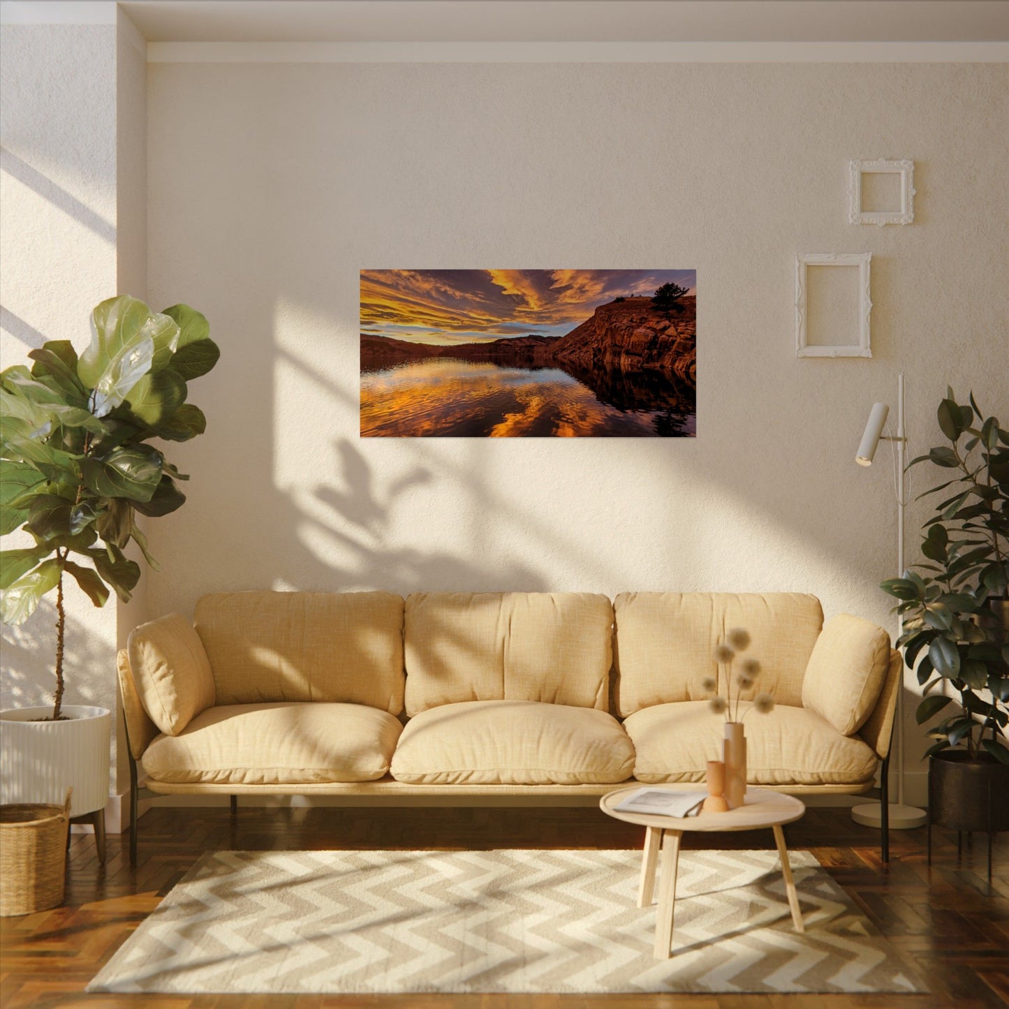 Textured Watercolor Poster - Colorful Sunset Reflection at Horsetooth Reservoir