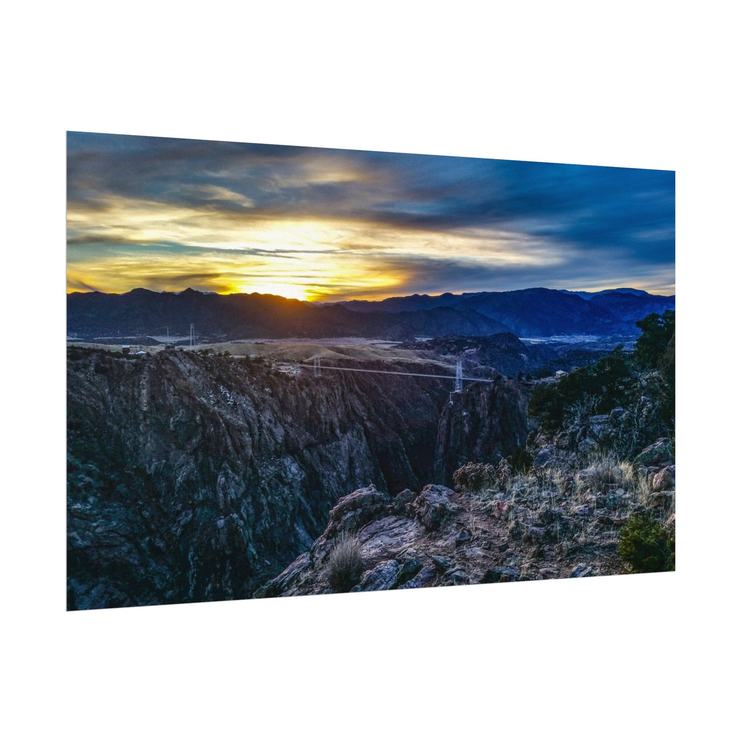 Textured Watercolor Poster - Peaceful Sunset at the Royal Gorge Bridge