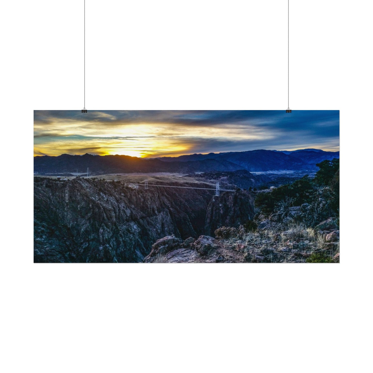 Textured Watercolor Poster - Peaceful Sunset at the Royal Gorge Bridge