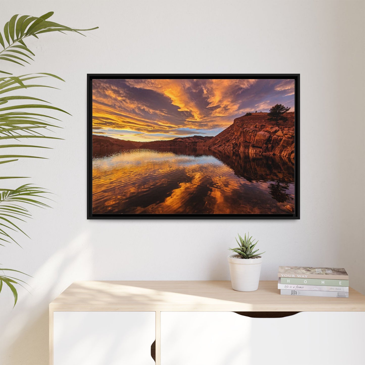 Framed Canvas Print - Colorful Sunset Reflection at Horsetooth Reservoir