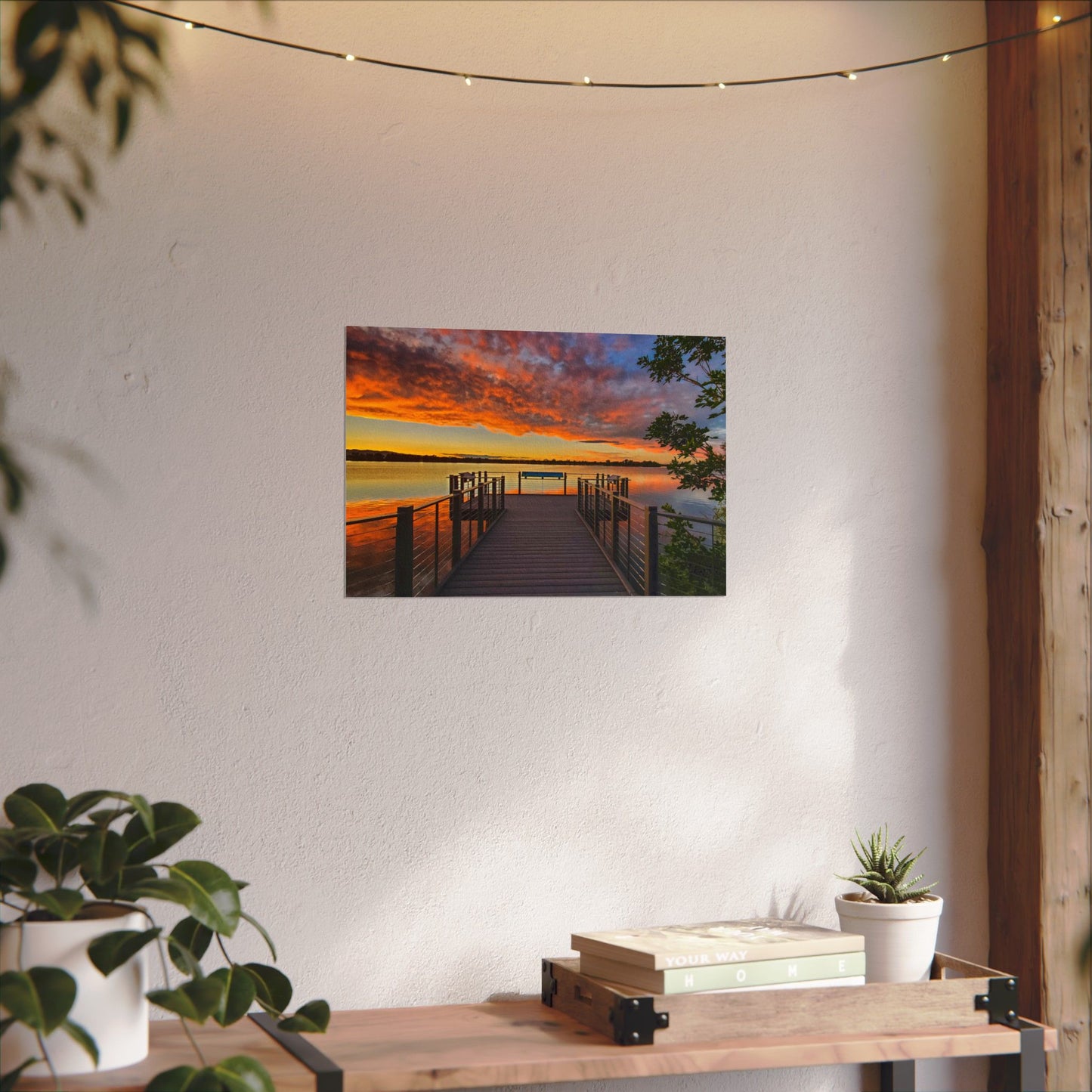 Textured Watercolor Poster - Sunset from the Dock at Fossil Creek Reservoir