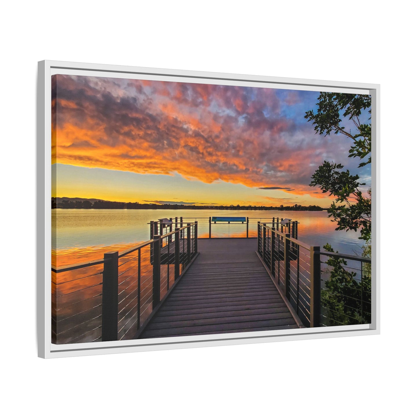 Framed Canvas Print - Sunset from the Dock at Fossil Creek Reservoir