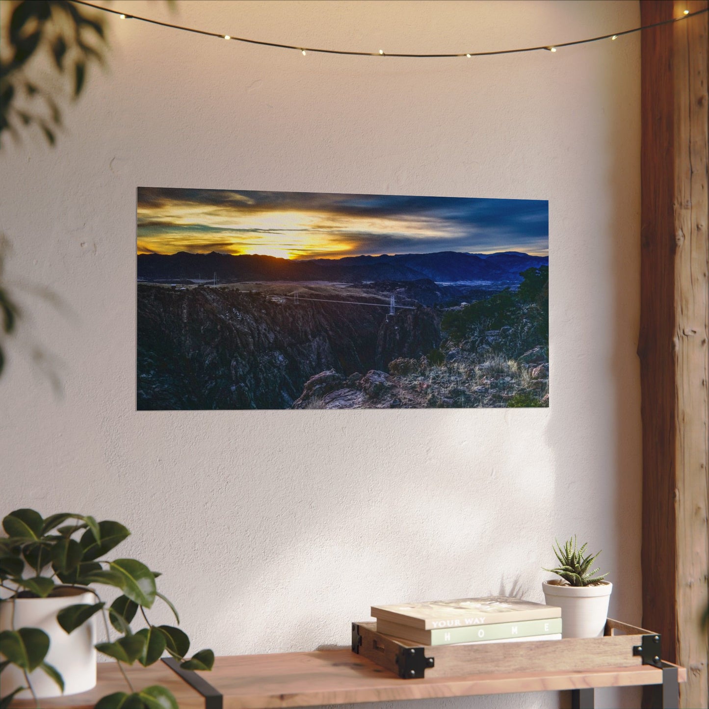 Textured Watercolor Poster - Peaceful Sunset at the Royal Gorge Bridge