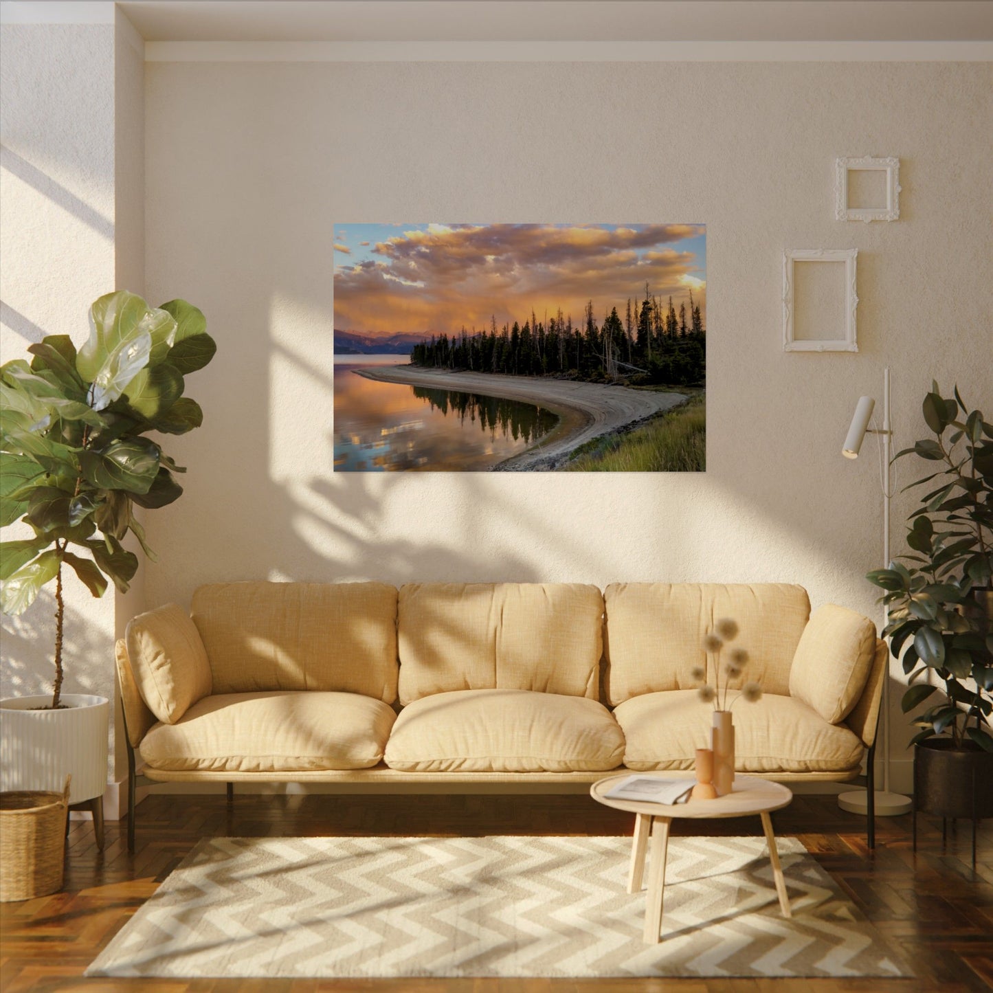 Textured Watercolor Poster - Sunset Reflection at Lake Granby