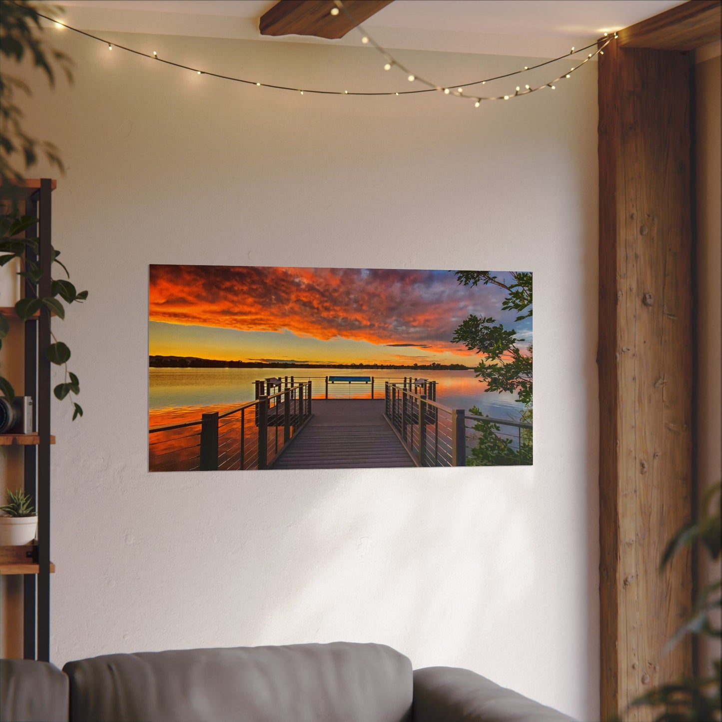 Textured Watercolor Poster - Sunset from the Dock at Fossil Creek Reservoir