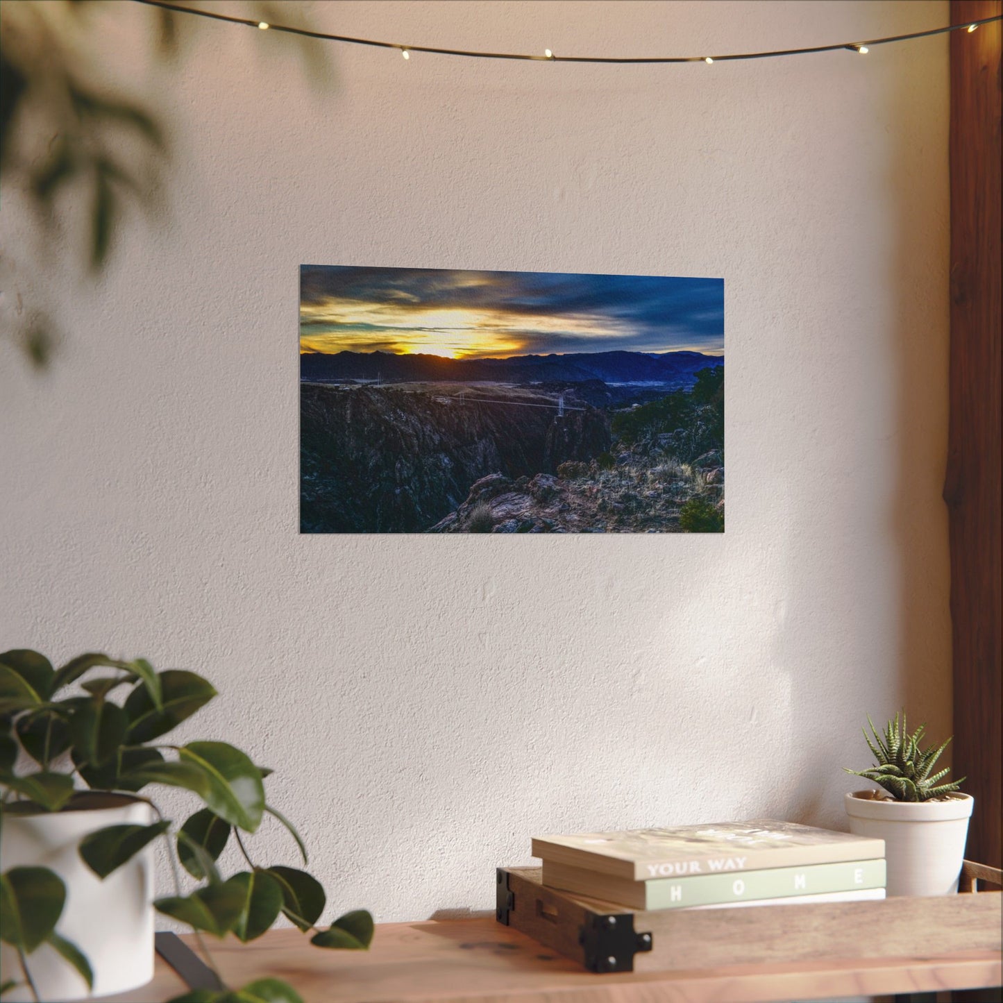 Textured Watercolor Poster - Peaceful Sunset at the Royal Gorge Bridge