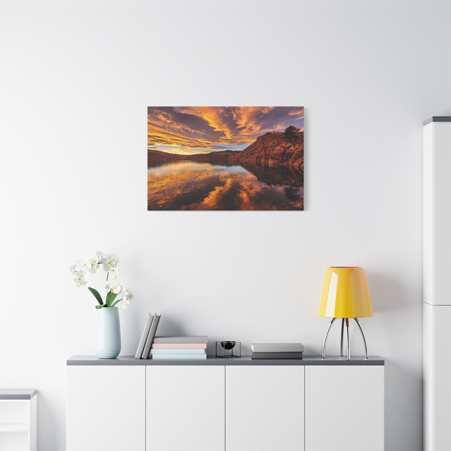 Wrapped Canvas Print - Colorful Sunset Reflection at Horsetooth Reservoir