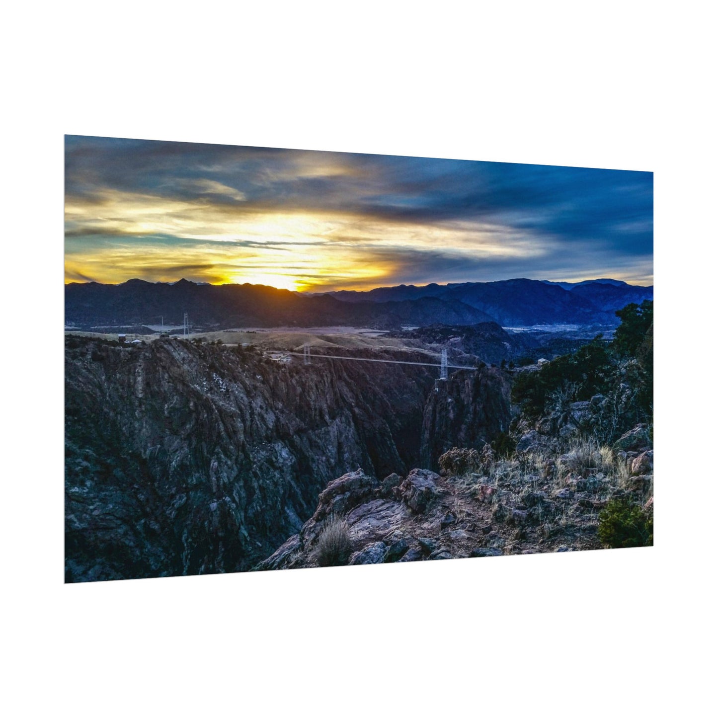 Textured Watercolor Poster - Peaceful Sunset at the Royal Gorge Bridge