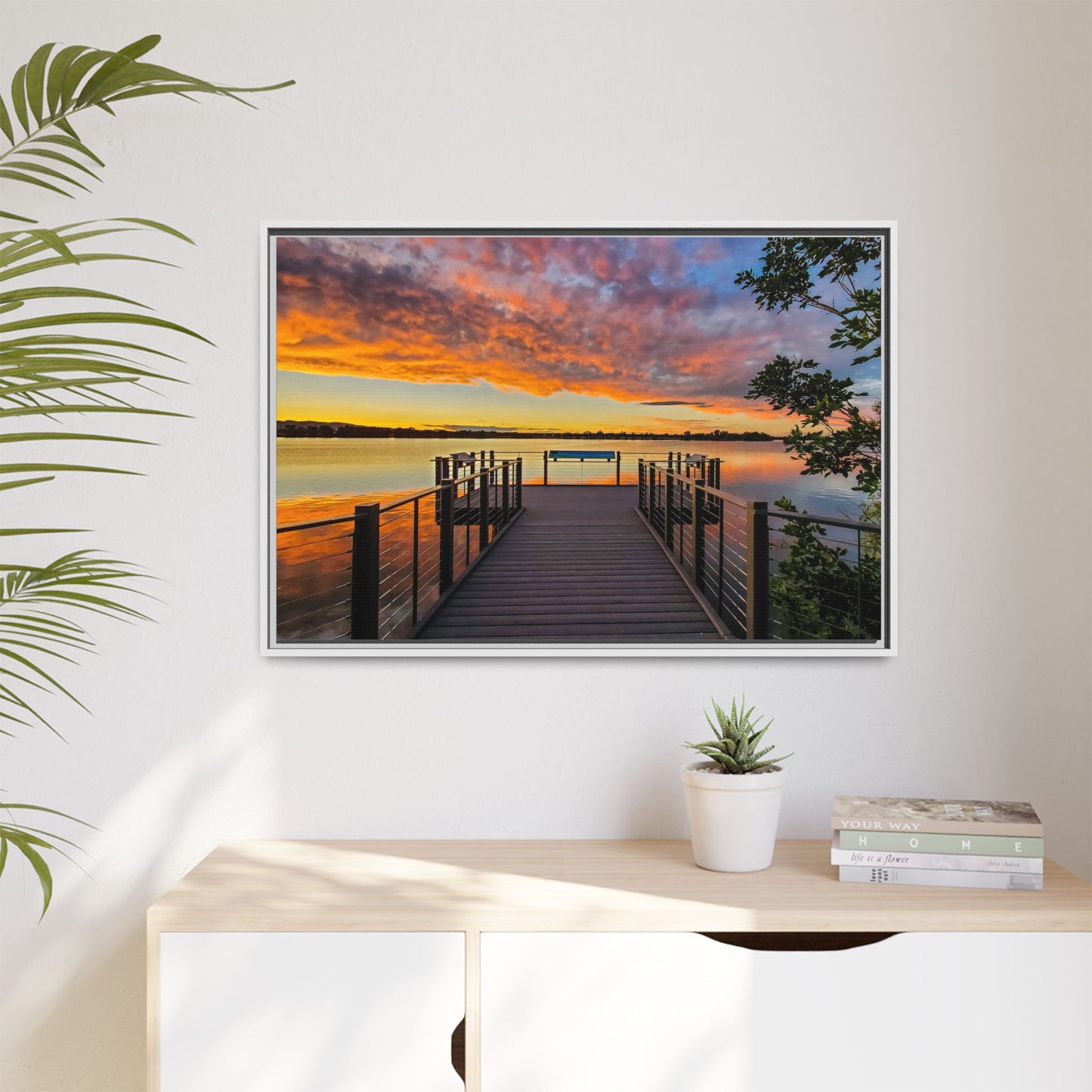 Framed Canvas Print - Sunset from the Dock at Fossil Creek Reservoir