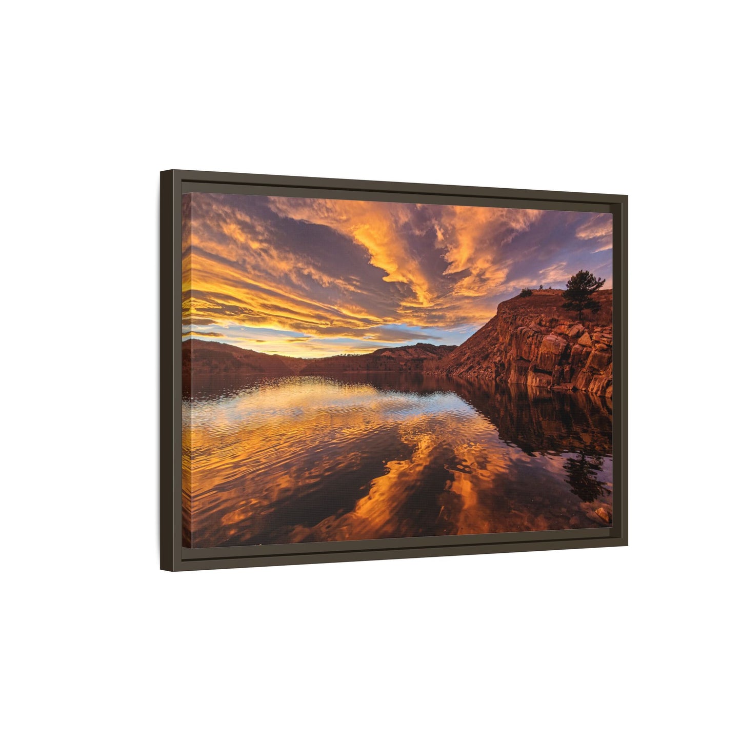 Framed Canvas Print - Colorful Sunset Reflection at Horsetooth Reservoir