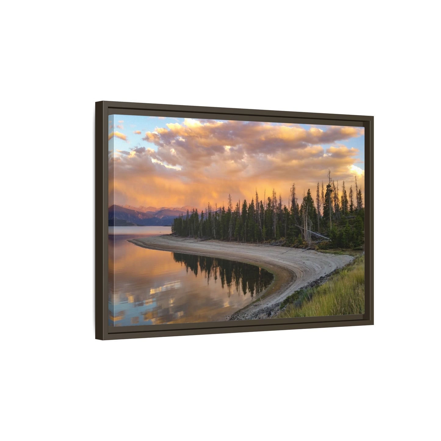 Framed Canvas Print - Sunset Reflection at Lake Granby