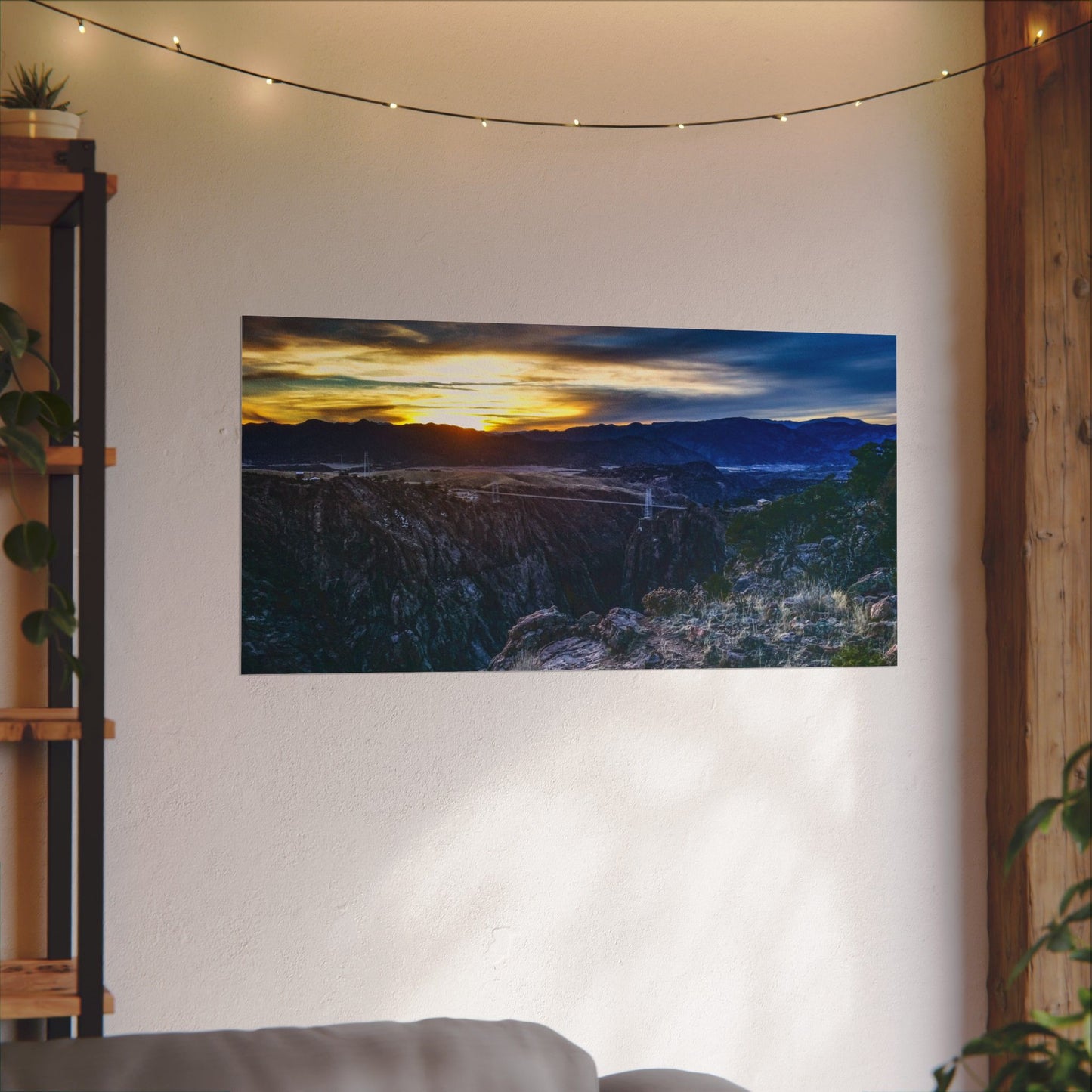 Textured Watercolor Poster - Peaceful Sunset at the Royal Gorge Bridge