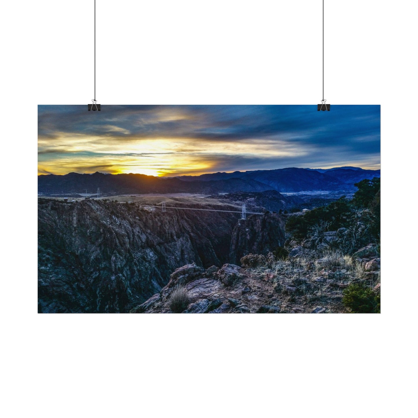 Textured Watercolor Poster - Peaceful Sunset at the Royal Gorge Bridge