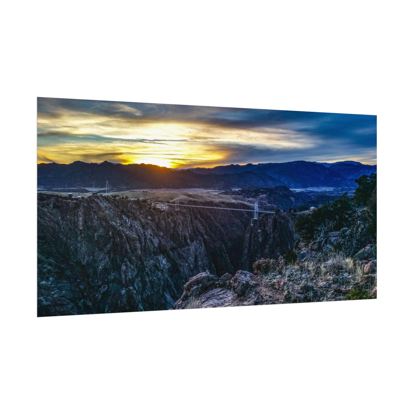 Textured Watercolor Poster - Peaceful Sunset at the Royal Gorge Bridge